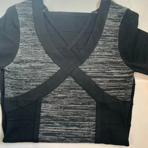 Wow Couture Sweater Mini Dress Black Gray Sexy Cutout Back Bandage V Neck S. - Picture 3 of 8